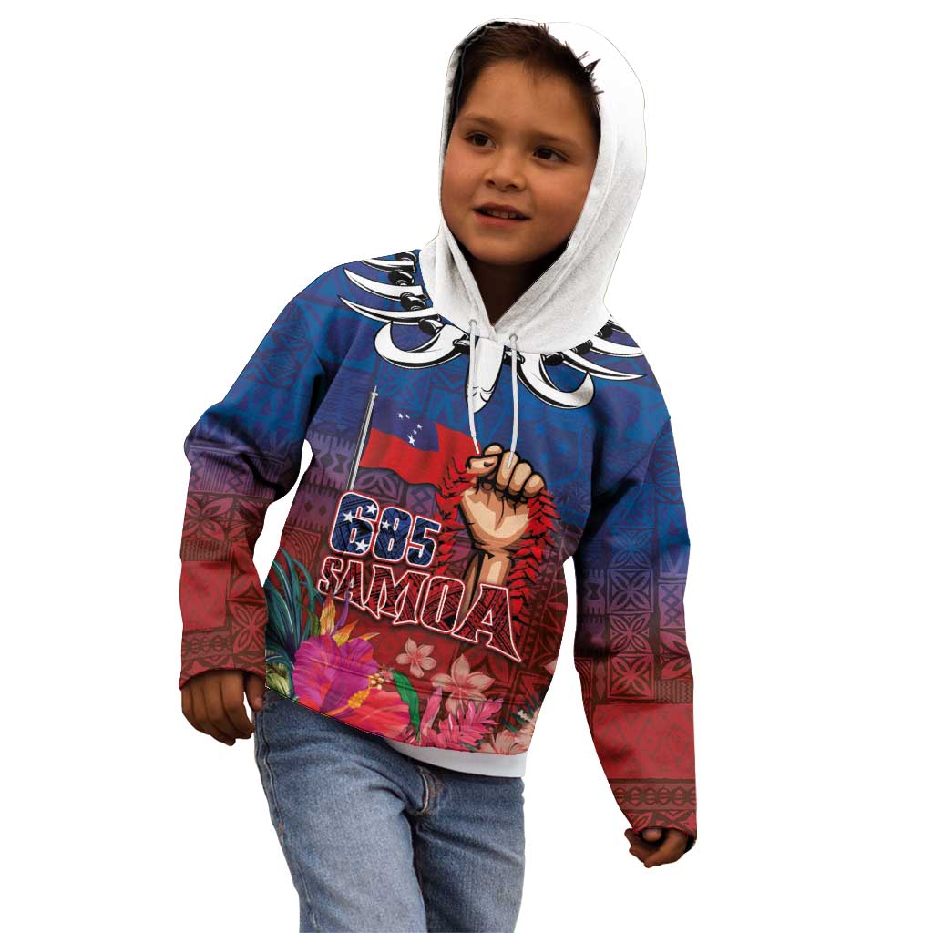 Proud of Samoa Kid Hoodie Ula Nifo with Samoa 685 and Hibiscus Tapa Tribal Pattern