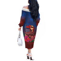 Proud of Samoa Off The Shoulder Long Sleeve Dress Ula Nifo with Samoa 685 and Hibiscus Tapa Tribal Pattern LT03 - Polynesian Pride
