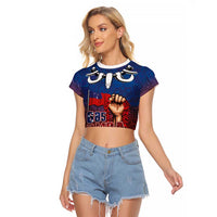 Proud of Samoa Raglan Cropped T Shirt Ula Nifo with Samoa 685 and Hibiscus Tapa Tribal Pattern