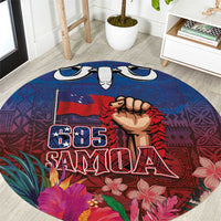 Proud of Samoa Round Carpet Ula Nifo with Samoa 685 and Hibiscus Tapa Tribal Pattern
