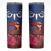 Proud of Samoa 685 Skinny Tumbler Ula Nifo and Hibiscus Tapa Tribal Pattern LT03 Blue - Polynesian Pride