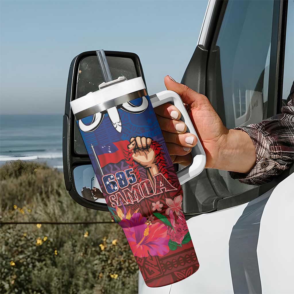 Proud of Samoa 685 Tumbler With Handle Ula Nifo and Hibiscus Tapa Tribal Pattern