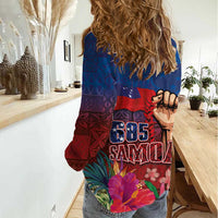 Proud of Samoa Women Casual Shirt Ula Nifo with Samoa 685 and Hibiscus Tapa Tribal Pattern LT03 - Polynesian Pride