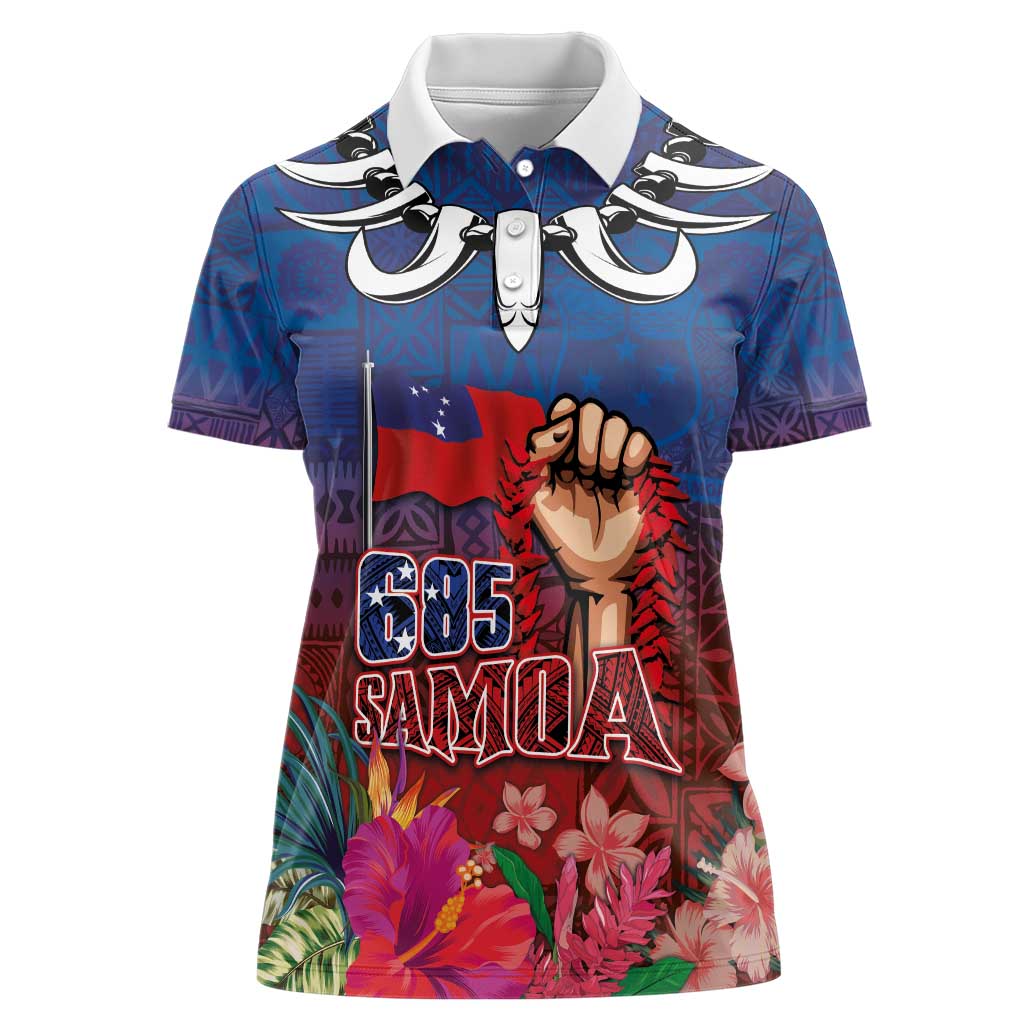 Proud of Samoa Women Polo Shirt Ula Nifo with Samoa 685 and Hibiscus Tapa Tribal Pattern