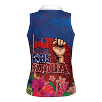 Proud of Samoa Women Sleeveless Polo Shirt Ula Nifo with Samoa 685 and Hibiscus Tapa Tribal Pattern LT03 - Polynesian Pride