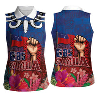 Proud of Samoa Women Sleeveless Polo Shirt Ula Nifo with Samoa 685 and Hibiscus Tapa Tribal Pattern LT03 - Polynesian Pride