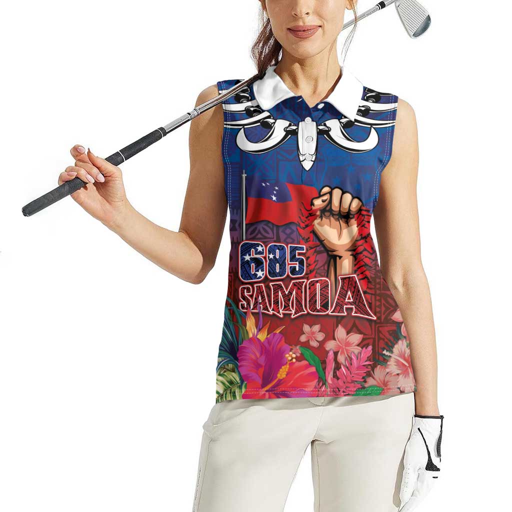 Proud of Samoa Women Sleeveless Polo Shirt Ula Nifo with Samoa 685 and Hibiscus Tapa Tribal Pattern LT03 - Polynesian Pride