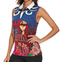 Proud of Samoa Women Sleeveless Polo Shirt Ula Nifo with Samoa 685 and Hibiscus Tapa Tribal Pattern LT03 - Polynesian Pride