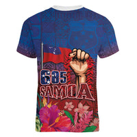 Proud of Samoa Women V-Neck T-Shirt Ula Nifo with Samoa 685 and Hibiscus Tapa Tribal Pattern LT03 - Polynesian Pride
