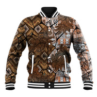 Fiji Masi Tapa Tribal Baseball Jacket Old Hibiscus Vintage Style LT03 Unisex Brown - Polynesian Pride