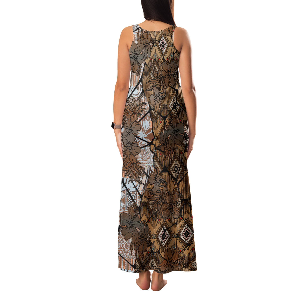 Fiji Masi Tapa Tribal Family Matching Tank Maxi Dress and Hawaiian Shirt Old Hibiscus Vintage Style LT03 - Polynesian Pride