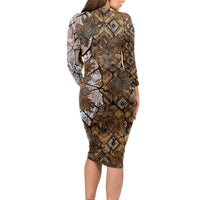 Fiji Masi Tapa Tribal Long Sleeve Bodycon Dress Old Hibiscus Vintage Style LT03 - Polynesian Pride