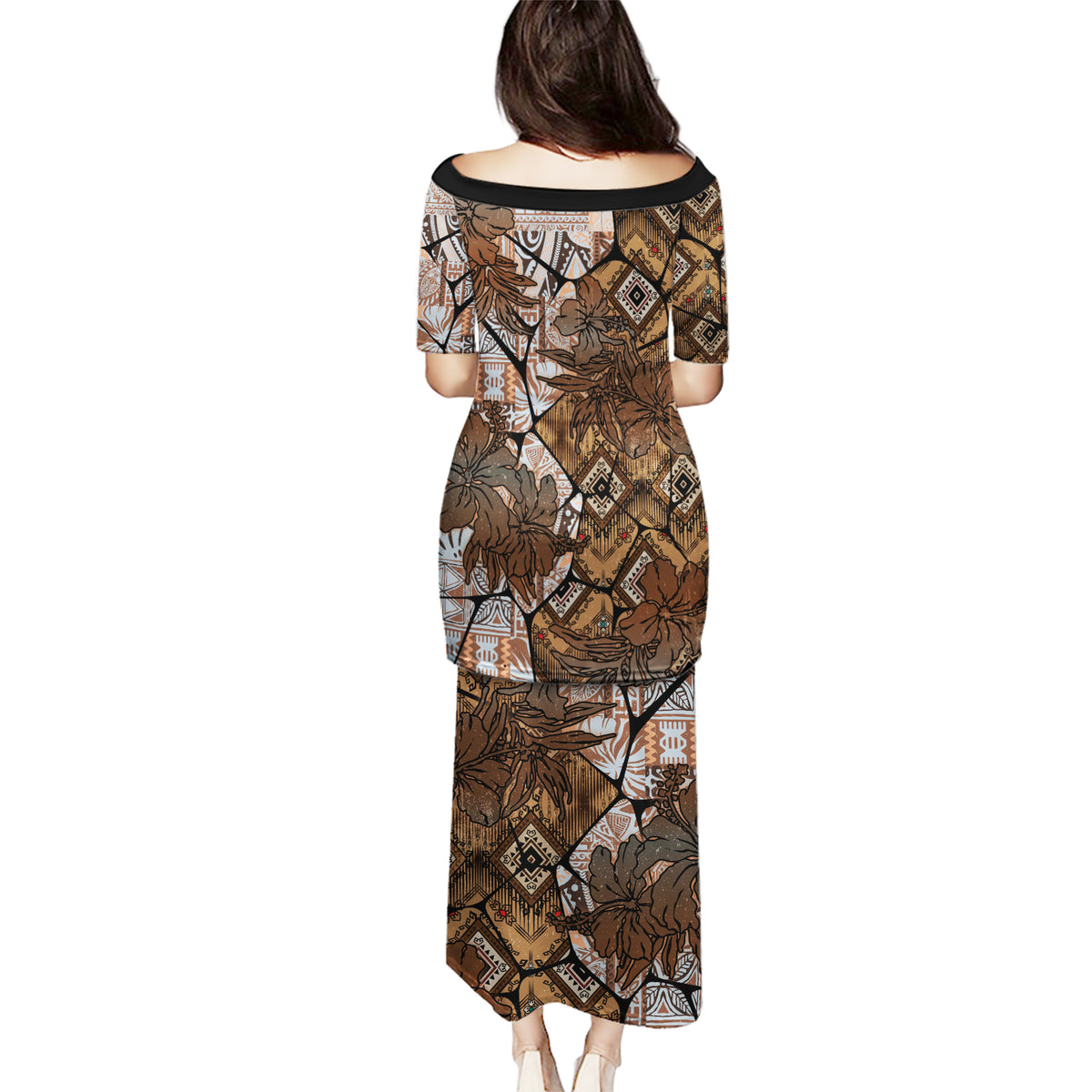 Fiji Masi Tapa Tribal Puletasi Old Hibiscus Vintage Style LT03 - Polynesian Pride