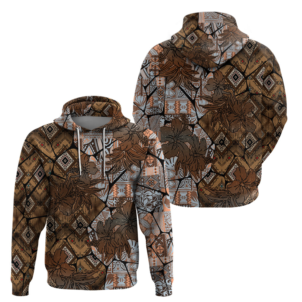 Fiji Masi Tapa Tribal Zip Hoodie Old Hibiscus Vintage Style LT03 - Polynesian Pride
