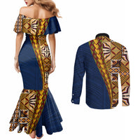 Samoan Siapo Couples Matching Mermaid Dress and Long Sleeve Button Shirt Tatau Pattern Half Style LT03 - Polynesian Pride