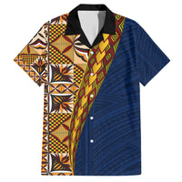 Samoan Siapo Family Matching Short Sleeve Bodycon Dress and Hawaiian Shirt Tatau Pattern Half Style LT03 Dad's Shirt - Short Sleeve Yellow - Polynesian Pride
