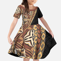 Samoan Siapo Family Matching Short Sleeve Bodycon Dress and Hawaiian Shirt - Tatau Pattern Half Style Retro Mode LT03