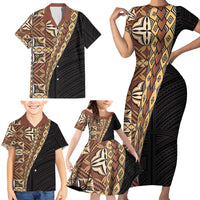 Samoan Siapo Family Matching Short Sleeve Bodycon Dress and Hawaiian Shirt - Tatau Pattern Half Style Retro Mode LT03