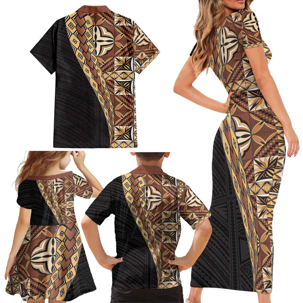 Samoan Siapo Family Matching Short Sleeve Bodycon Dress and Hawaiian Shirt - Tatau Pattern Half Style Retro Mode LT03