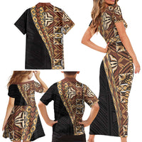 Samoan Siapo Family Matching Short Sleeve Bodycon Dress and Hawaiian Shirt - Tatau Pattern Half Style Retro Mode LT03