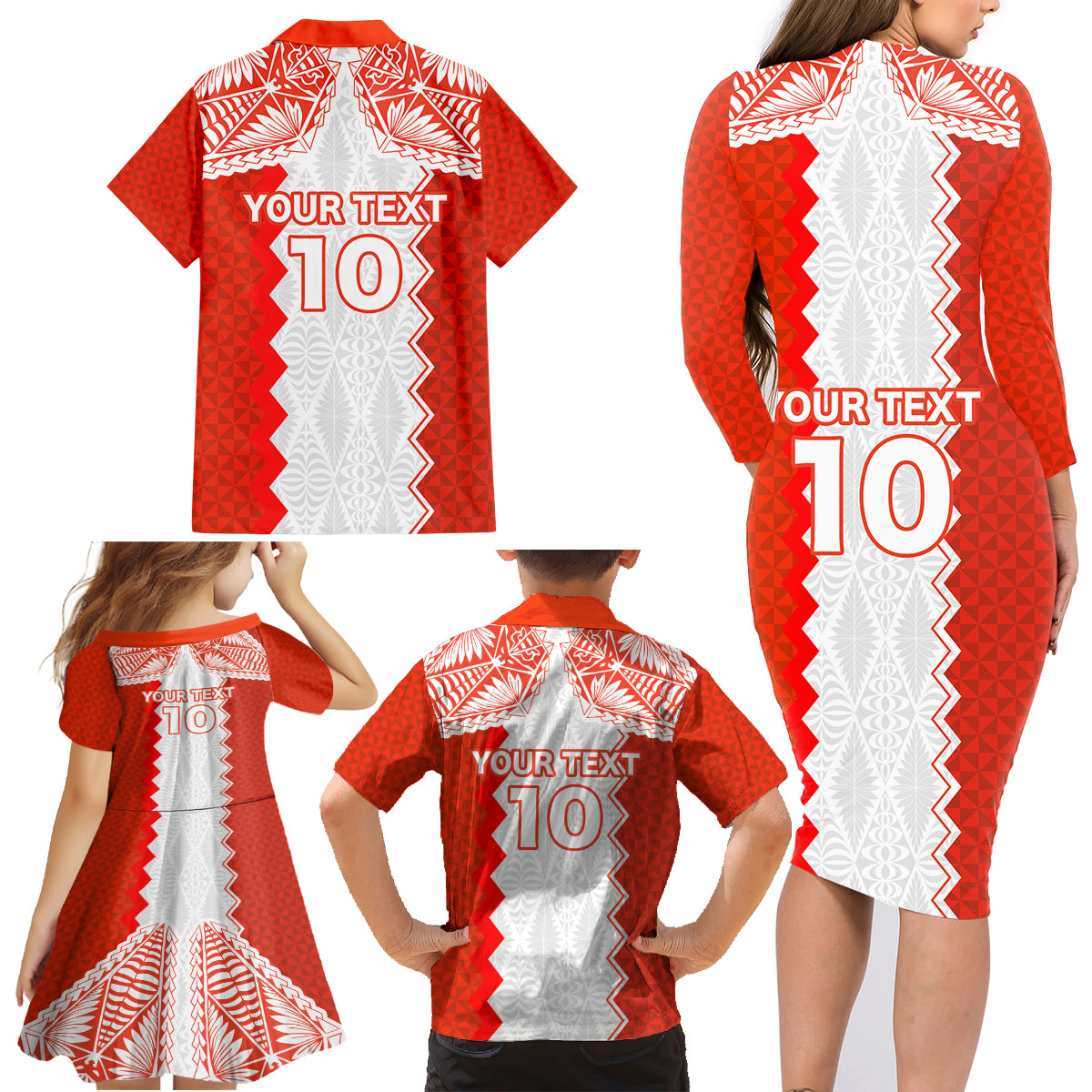 Custom Tonga Rugby Family Matching Long Sleeve Bodycon Dress and Hawaiian Shirt Ikale Tahi Ngatu Tribal Pattern LT03 - Polynesian Pride
