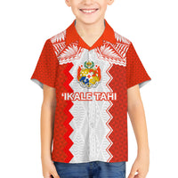 Custom Tonga Rugby Family Matching Long Sleeve Bodycon Dress and Hawaiian Shirt Ikale Tahi Ngatu Tribal Pattern LT03 Son's Shirt Orange - Polynesian Pride