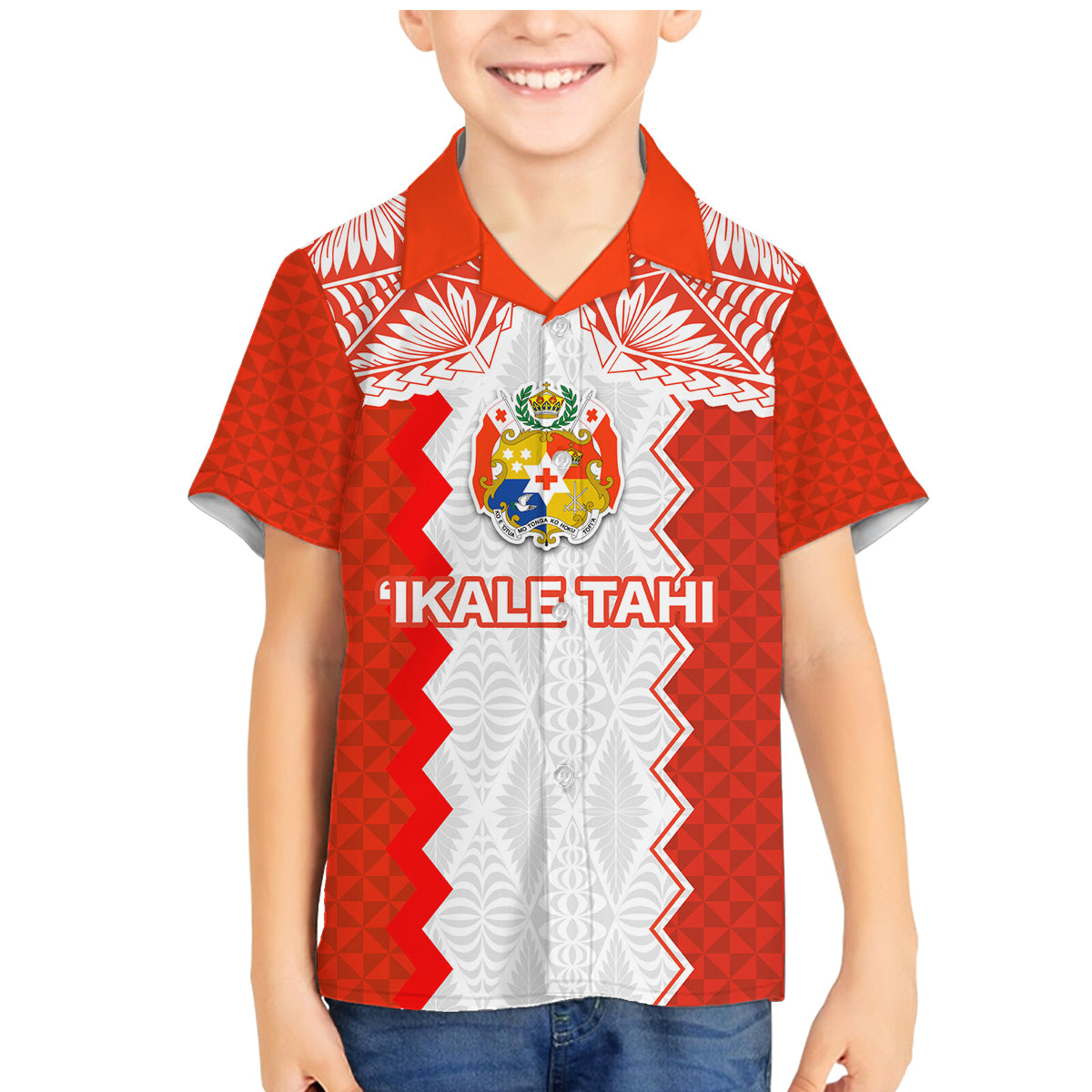 Custom Tonga Rugby Family Matching Mermaid Dress and Hawaiian Shirt Ikale Tahi Ngatu Tribal Pattern LT03 Son's Shirt Orange - Polynesian Pride