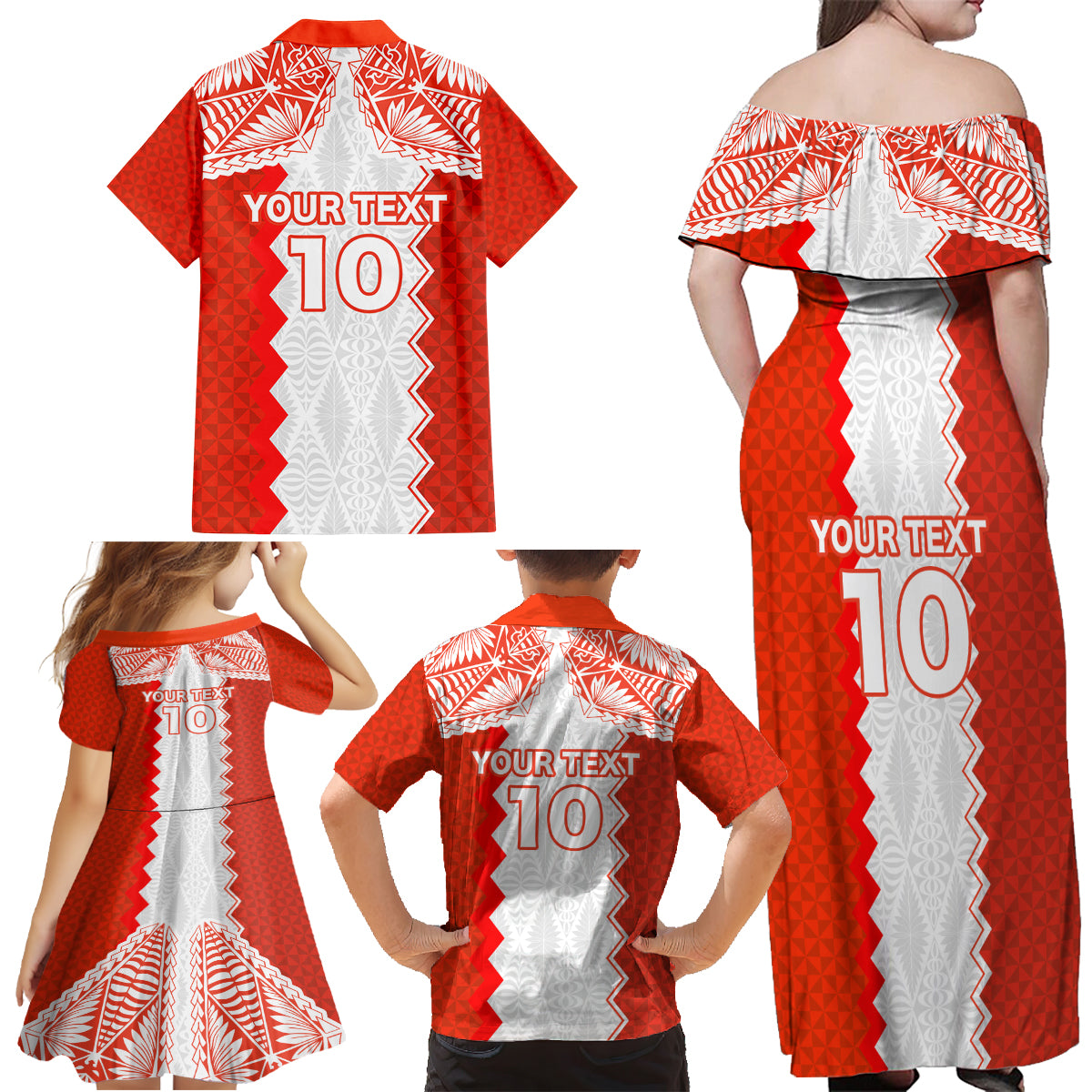 Custom Tonga Rugby Family Matching Off Shoulder Maxi Dress and Hawaiian Shirt Ikale Tahi Ngatu Tribal Pattern LT03 - Polynesian Pride