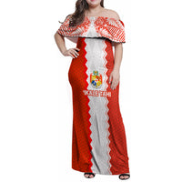 Custom Tonga Rugby Family Matching Off Shoulder Maxi Dress and Hawaiian Shirt Ikale Tahi Ngatu Tribal Pattern LT03 Mom's Dress Orange - Polynesian Pride