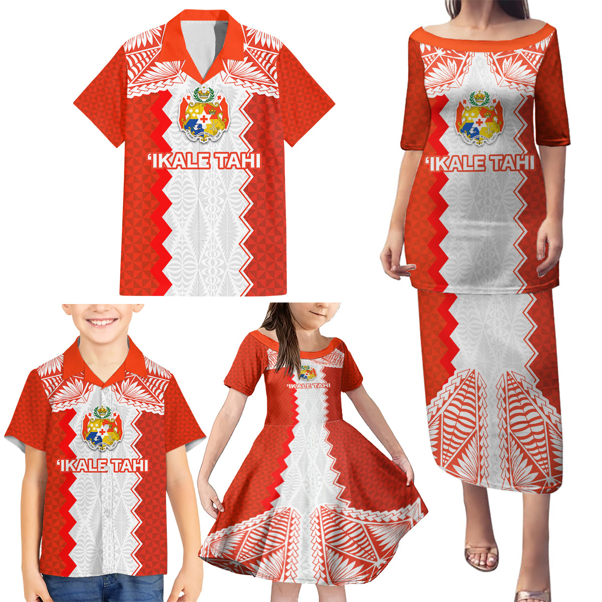 Custom Tonga Rugby Family Matching Puletasi and Hawaiian Shirt Ikale Tahi Ngatu Tribal Pattern LT03 - Polynesian Pride