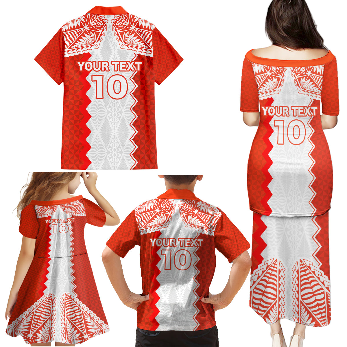 Custom Tonga Rugby Family Matching Puletasi and Hawaiian Shirt Ikale Tahi Ngatu Tribal Pattern LT03 - Polynesian Pride