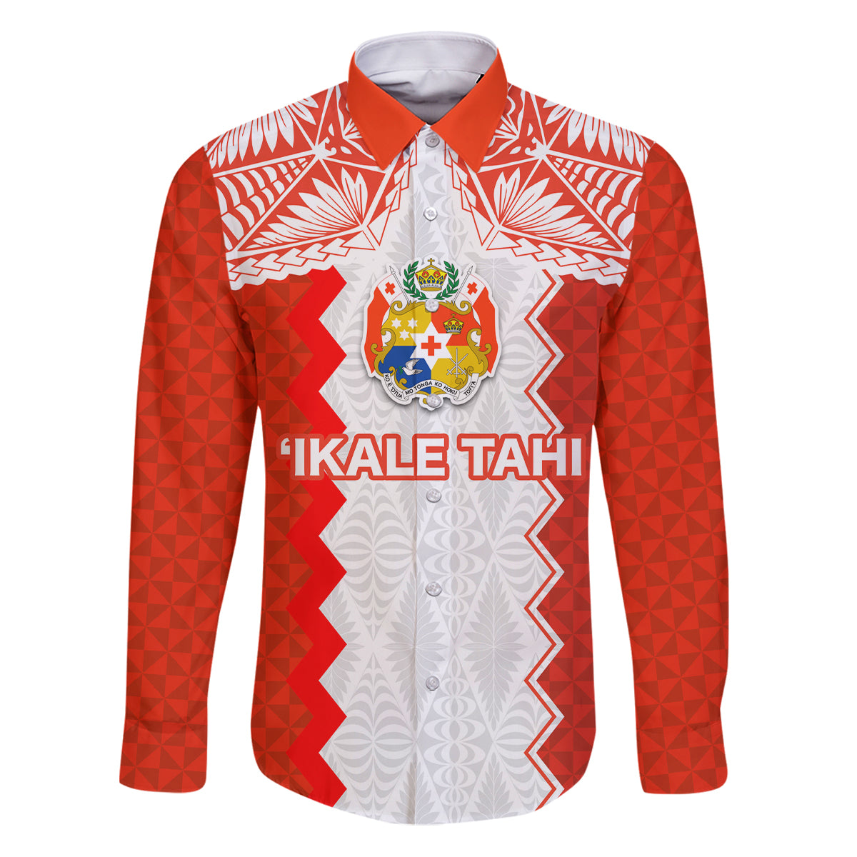 Custom Tonga Rugby Family Matching Puletasi and Hawaiian Shirt Ikale Tahi Ngatu Tribal Pattern LT03 Dad's Shirt - Long Sleeve Orange - Polynesian Pride