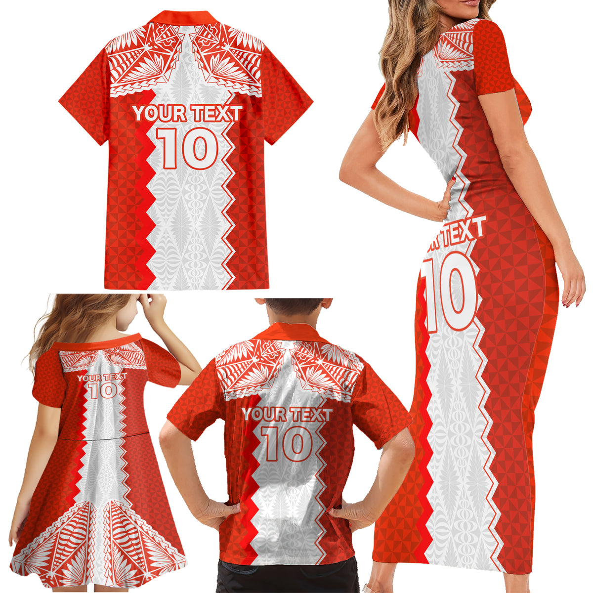 Custom Tonga Rugby Family Matching Short Sleeve Bodycon Dress and Hawaiian Shirt Ikale Tahi Ngatu Tribal Pattern LT03 - Polynesian Pride