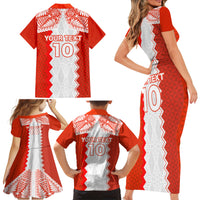 Custom Tonga Rugby Family Matching Short Sleeve Bodycon Dress and Hawaiian Shirt Ikale Tahi Ngatu Tribal Pattern LT03 - Polynesian Pride