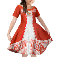 Custom Tonga Rugby Family Matching Summer Maxi Dress and Hawaiian Shirt Ikale Tahi Ngatu Tribal Pattern LT03 Daughter's Dress Orange - Polynesian Pride