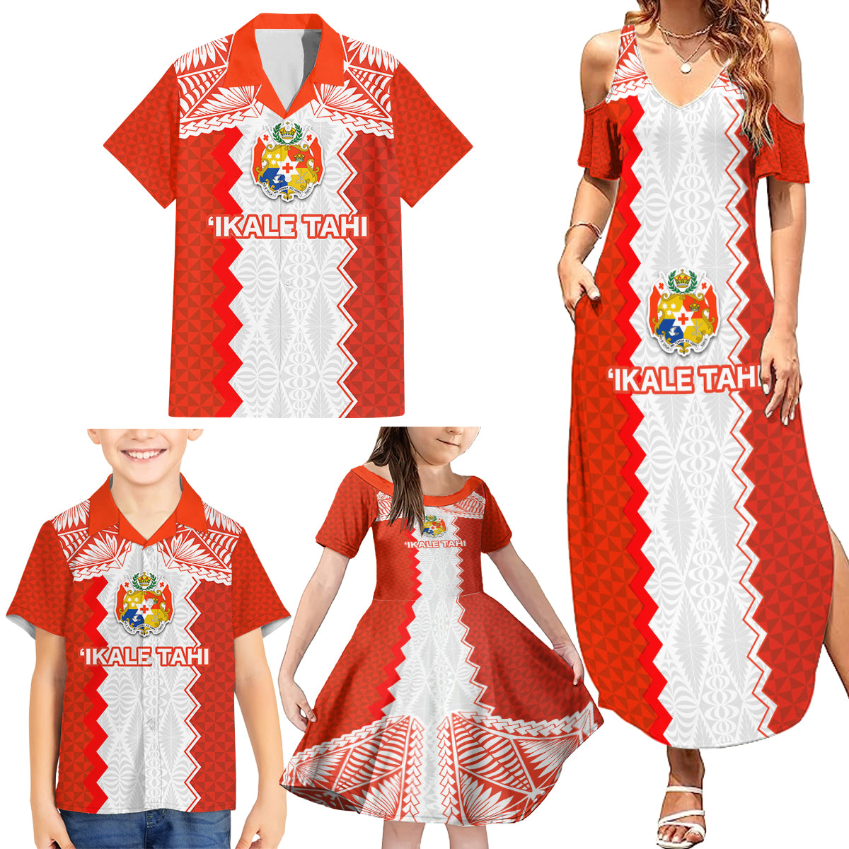Custom Tonga Rugby Family Matching Summer Maxi Dress and Hawaiian Shirt Ikale Tahi Ngatu Tribal Pattern LT03 - Polynesian Pride
