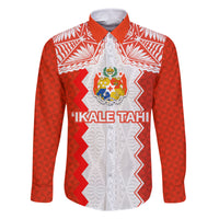 Custom Tonga Rugby Family Matching Summer Maxi Dress and Hawaiian Shirt Ikale Tahi Ngatu Tribal Pattern LT03 Dad's Shirt - Long Sleeve Orange - Polynesian Pride