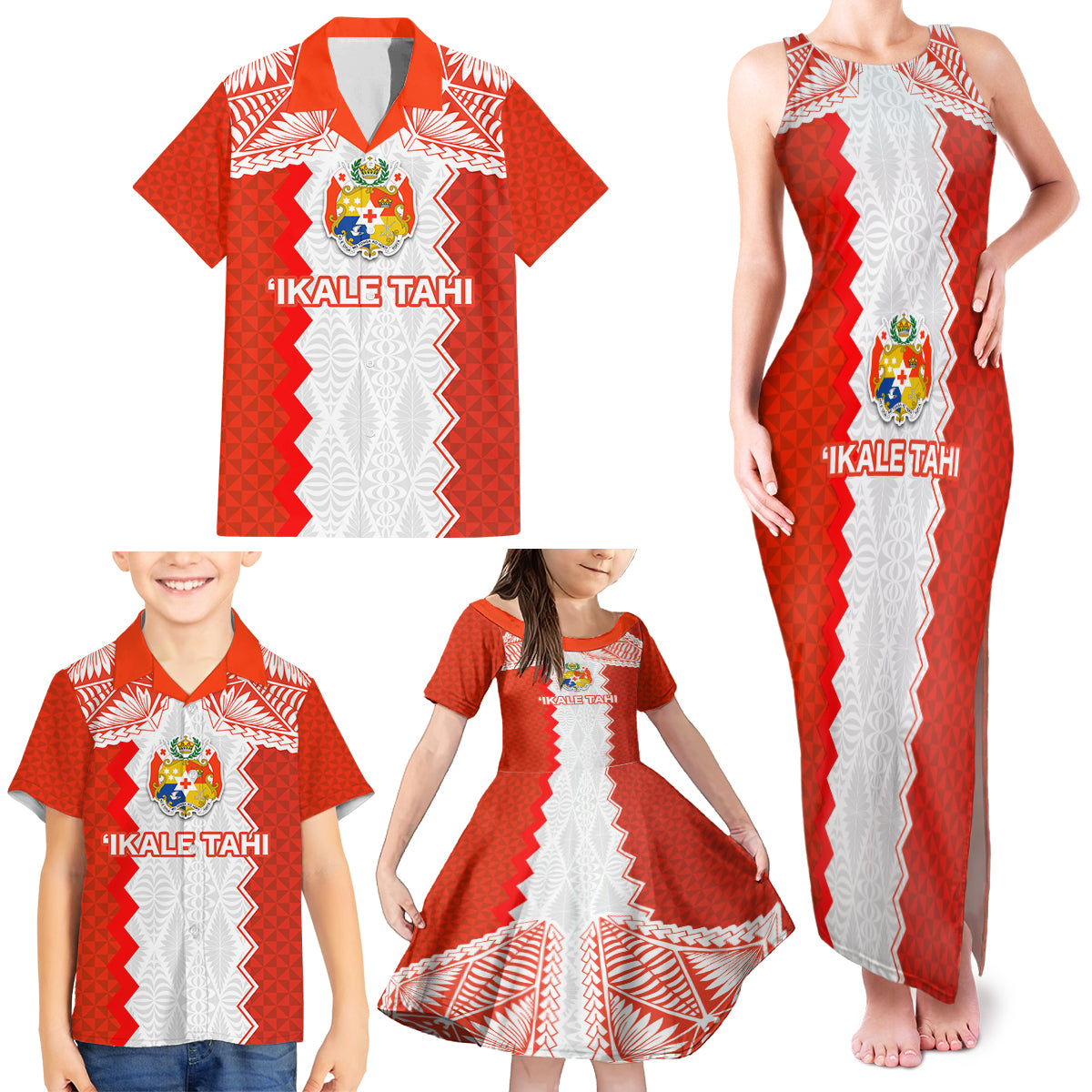 Custom Tonga Rugby Family Matching Tank Maxi Dress and Hawaiian Shirt Ikale Tahi Ngatu Tribal Pattern LT03 - Polynesian Pride