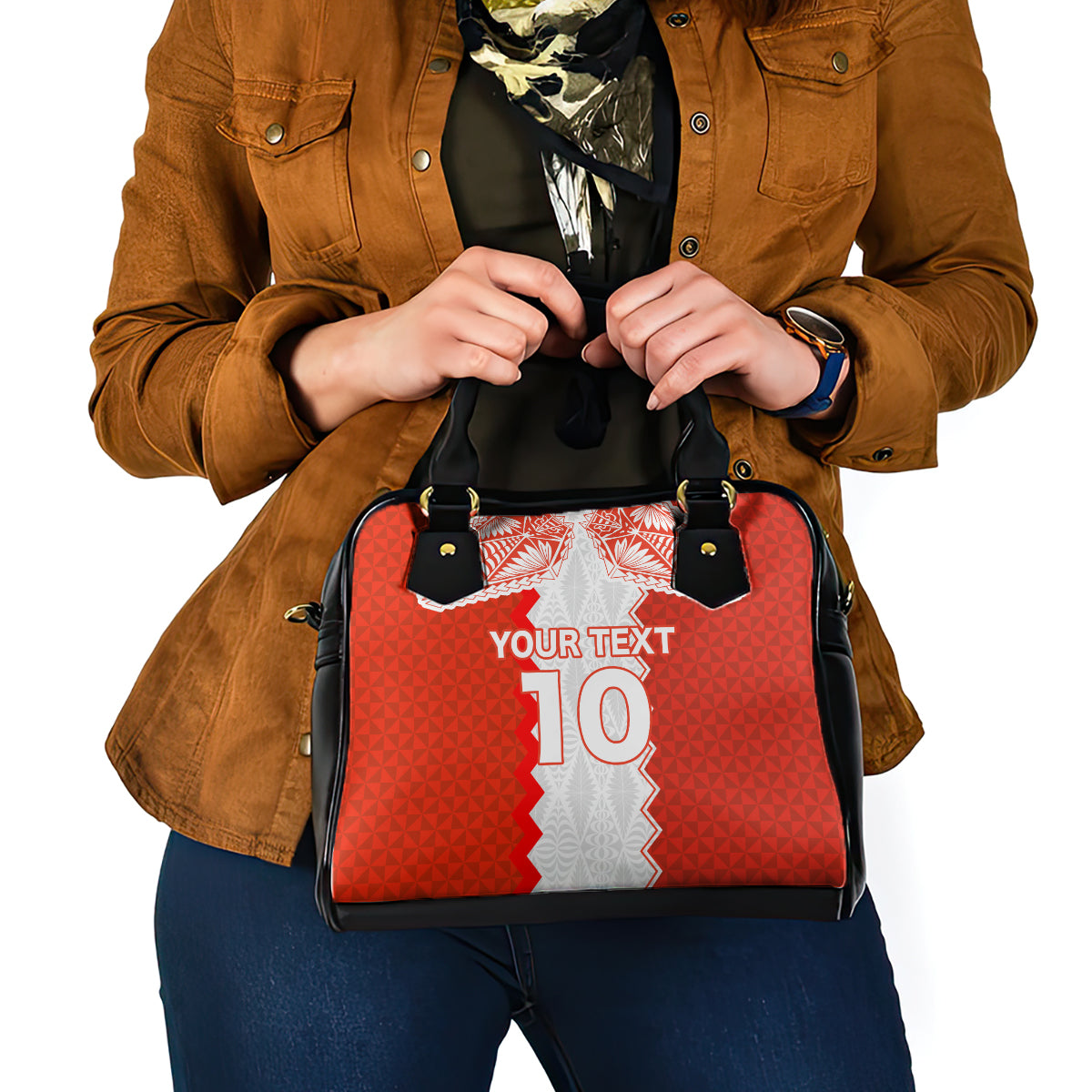 Custom Tonga Rugby Shoulder Handbag Ikale Tahi Ngatu Tribal Pattern
