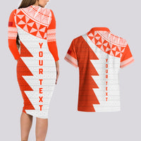 Custom Tonga Rugby Couples Matching Long Sleeve Bodycon Dress and Hawaiian Shirt Ikale Tahi Ngatu Tribal Pattern Half Style LT03 - Polynesian Pride