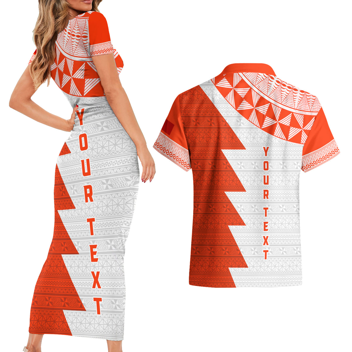 Custom Tonga Rugby Couples Matching Short Sleeve Bodycon Dress and Hawaiian Shirt Ikale Tahi Ngatu Tribal Pattern Half Style LT03 - Polynesian Pride