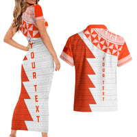 Custom Tonga Rugby Couples Matching Short Sleeve Bodycon Dress and Hawaiian Shirt Ikale Tahi Ngatu Tribal Pattern Half Style LT03 - Polynesian Pride