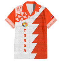 Custom Tonga Rugby Family Matching Long Sleeve Bodycon Dress and Hawaiian Shirt Ikale Tahi Ngatu Tribal Pattern Half Style LT03 Dad's Shirt - Short Sleeve Orange - Polynesian Pride