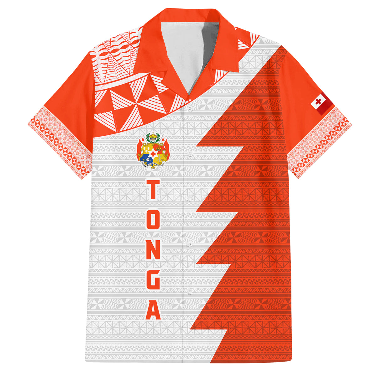 Custom Tonga Rugby Family Matching Off Shoulder Long Sleeve Dress and Hawaiian Shirt Ikale Tahi Ngatu Tribal Pattern Half Style LT03 Dad's Shirt - Short Sleeve Orange - Polynesian Pride