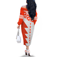 Custom Tonga Rugby Family Matching Off Shoulder Long Sleeve Dress and Hawaiian Shirt Ikale Tahi Ngatu Tribal Pattern Half Style LT03 - Polynesian Pride