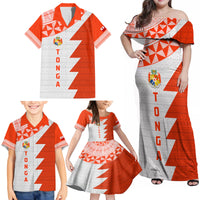 Custom Tonga Rugby Family Matching Off Shoulder Maxi Dress and Hawaiian Shirt Ikale Tahi Ngatu Tribal Pattern Half Style LT03 - Polynesian Pride