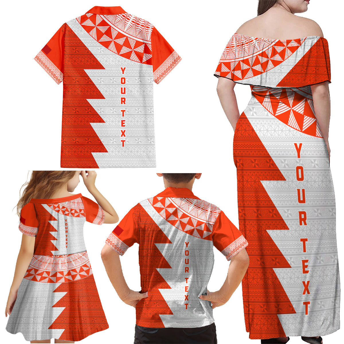 Custom Tonga Rugby Family Matching Off Shoulder Maxi Dress and Hawaiian Shirt Ikale Tahi Ngatu Tribal Pattern Half Style LT03 - Polynesian Pride