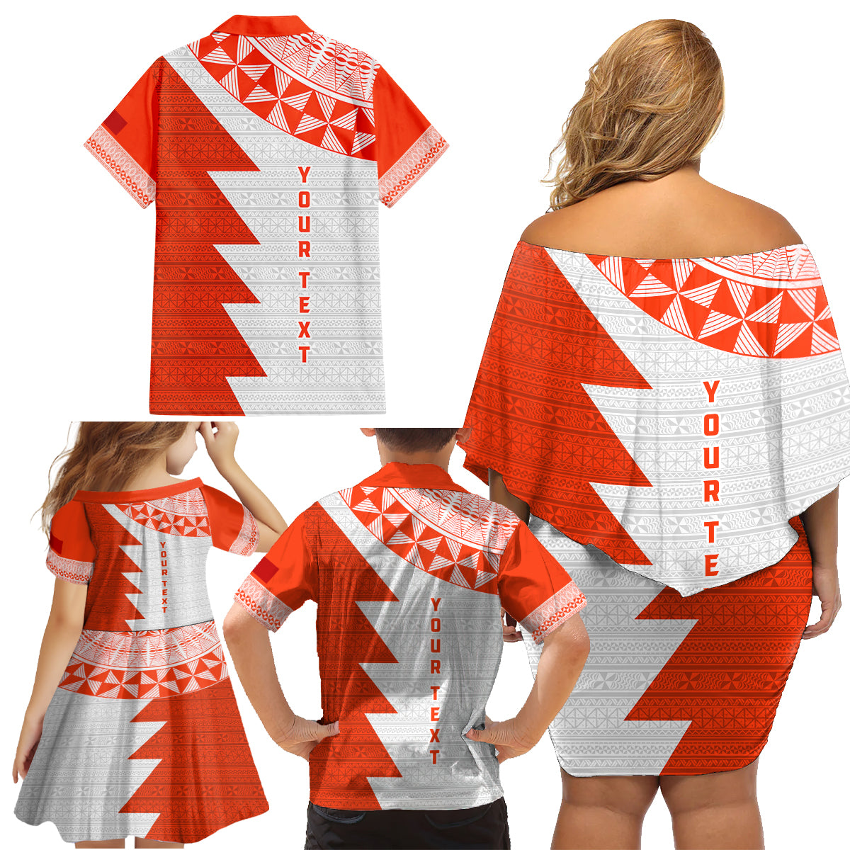 Custom Tonga Rugby Family Matching Off Shoulder Short Dress and Hawaiian Shirt Ikale Tahi Ngatu Tribal Pattern Half Style LT03 - Polynesian Pride