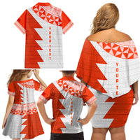 Custom Tonga Rugby Family Matching Off Shoulder Short Dress and Hawaiian Shirt Ikale Tahi Ngatu Tribal Pattern Half Style LT03 - Polynesian Pride