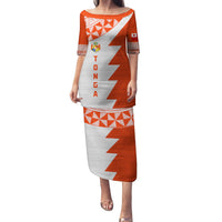 Custom Tonga Rugby Family Matching Puletasi and Hawaiian Shirt Ikale Tahi Ngatu Tribal Pattern Half Style LT03 Mom's Dress Orange - Polynesian Pride